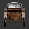 Vintage Horse Carriage With Wooden Structure Brown Seats White Canopy And Large Wheels