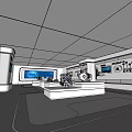 Modern Exhibition Hall Interior Design With Hi Tech Exhibits Display Platforms And Digital Screens