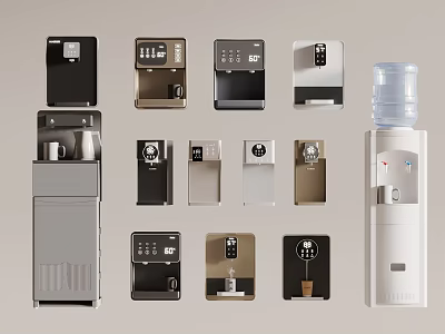 Various Modern Household Electrical Appliances Featuring Water Dispensers Coffee Makers And Stylish Designs 3d model