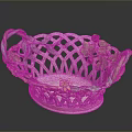 Decorative Porcelain Basket With Green Handles Openwork Pattern And Floral Accents
