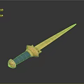 Golden Decorated Sword with Blue Hilt and Shiny Golden Blade on Dark Background