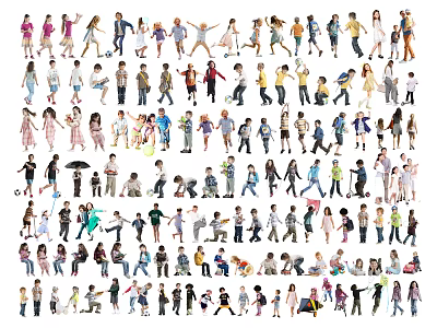Diverse Group of People in Various Poses Different Activities and Casual Clothing 3d model