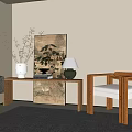 Modern Middle Ancient Style Leisure Chair Case Several Case Table Lamp Ornaments 3d model