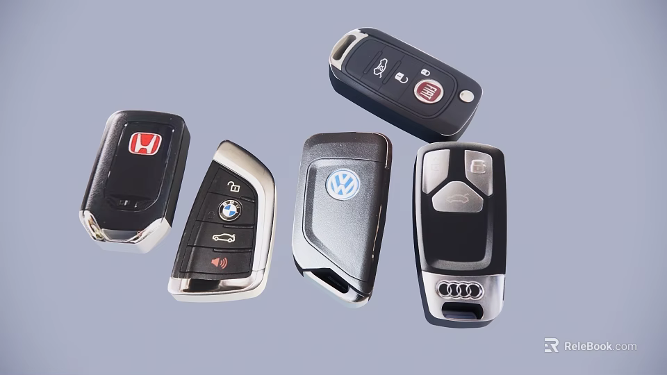 Multiple Car Brand Logo Metal Keychains With Different Auto Brand Designs 3d model 