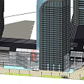 Modern Commercial Complex With Glass Facade High Rise Tower And Entrance Plaza