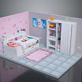 Kids Bedroom Interior With Pink Walls Cartoon Bed Elsa Poster White Wardrobe And Pink Rug