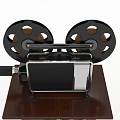 Vintage Projection Monitoring Equipment With Film Reels On Wooden Stand And Table