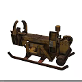 Old Yellow Rusty Industrial Machinery with Roller and Support Frame 3d model