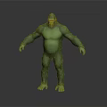 Green Muscular Gorilla Like Character Standing As Giant Mythical Creature