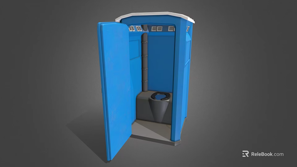 Blue Portable Toilet With Open Door And Interior Toilet Bowl Structure 3d model 