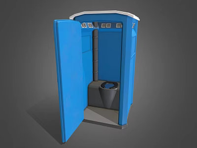 Blue Portable Toilet With Open Door And Interior Toilet Bowl Structure 3d model