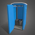 Blue Portable Toilet With Open Door And Interior Toilet Bowl Structure