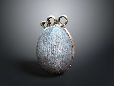 Metallic Textured Oval Household Item With Two Ring Decorations On Top 3d model