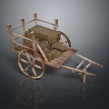 Old Wooden Cart With Hay On Rustic Vintage Wheels And Frame