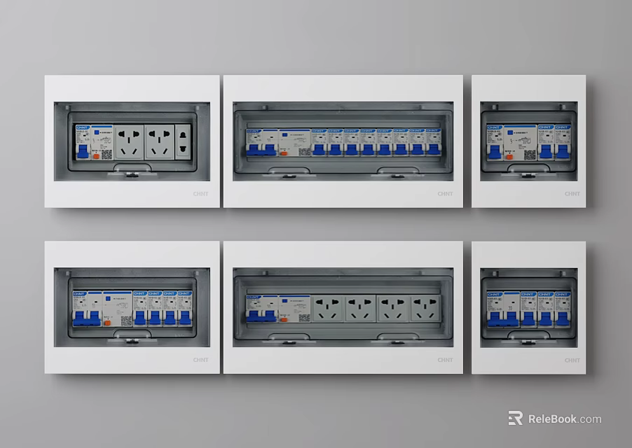 Modern White Switch Panels with Multiple Sockets and Switches for Home Use 3d model 