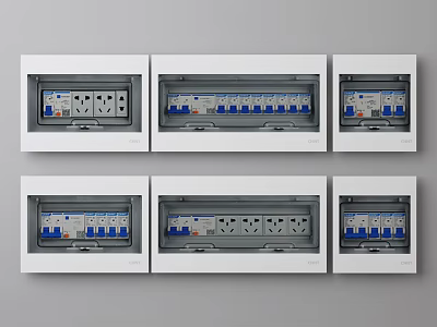 Modern White Switch Panels with Multiple Sockets and Switches for Home Use 3d model