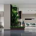 Modern Reception Area Interior With Green Plant Wall Sofa Chairs And Sculpture