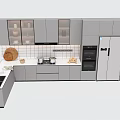 Modern Kitchen Interior With Glass Front Cabinets And Integrated Appliances 3d model