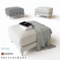 Light Colored and Black and White Checkered Ottomans with Books and Blanket on Metal Legs