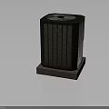 Rheem Outdoor Electric Appliance Unit With Vertical Grille Surface And Concrete Base