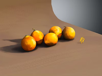 Fresh Ripe Orange Fruits Placed On Brown Surface With Gray Background 3d model