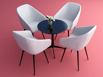 Table And Chair Set With Black Round Table Light Gray Chairs And Small Flower Vase 3d model
