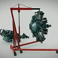 Two Radial Engines Mounted On Red Mobile Stand With Metal Structure