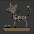 Boy Riding Mechanical Dog With Spring Structure On Base With Bolts