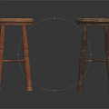 Pair of Wooden Stools With Carved Round Top And Four Legs Design