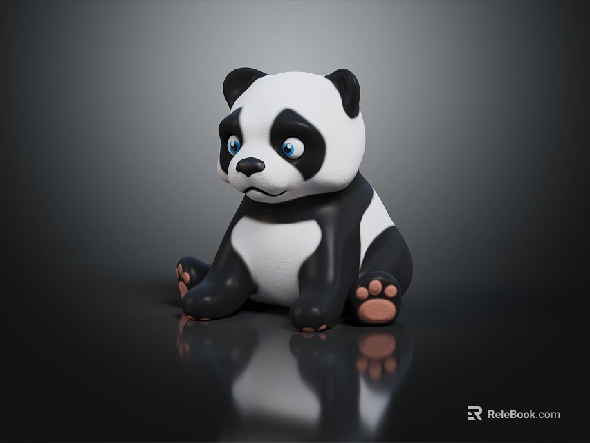 Adorable Sitting Panda Doll With Black White Fur Blue Eyes And Pink Paws 3d model 