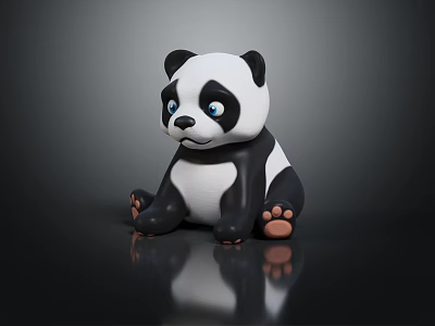 Adorable Sitting Panda Doll With Black White Fur Blue Eyes And Pink Paws 3d model