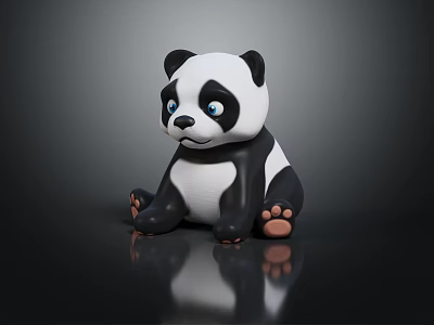Adorable Sitting Panda Doll With Black White Fur Blue Eyes And Pink Paws 3d model