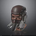 Futuristic Brown Leather Helmet with Goggles Metal Tubes and Rivets Design