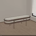 Modern Simple Stool With Wooden Surface Metal Legs And Soft Seat In Room With Wooden Floor