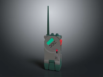 Gray And Green Walkie Talkie Daily Use Electrical Appliance With Antenna Display Screen And Buttons 3d model