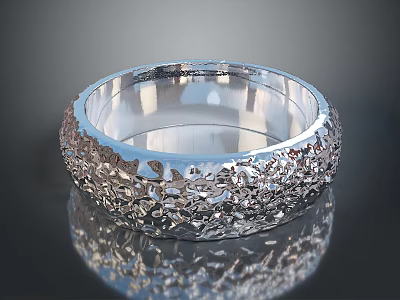 Sculptural Carving Silver Bangle With Intricate Pattern And Shiny Metallic Surface 3d model