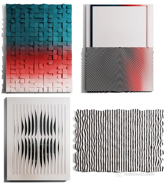 Abstract Paintings With Textured 3D Cubes Gradient Colors And Geometric Patterns 3d model