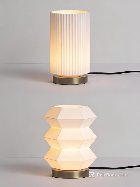 Modern Table Lamps With Textured Shade And Geometric Polyhedral Design Illuminated For Home Decor 3d model 