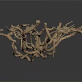 Golden Branched Organ Hair Like Radiating Dry Root Structure On White Reflective Background