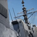 Military Warship Cannon Firing With Flames And Smoke At Sea Surface