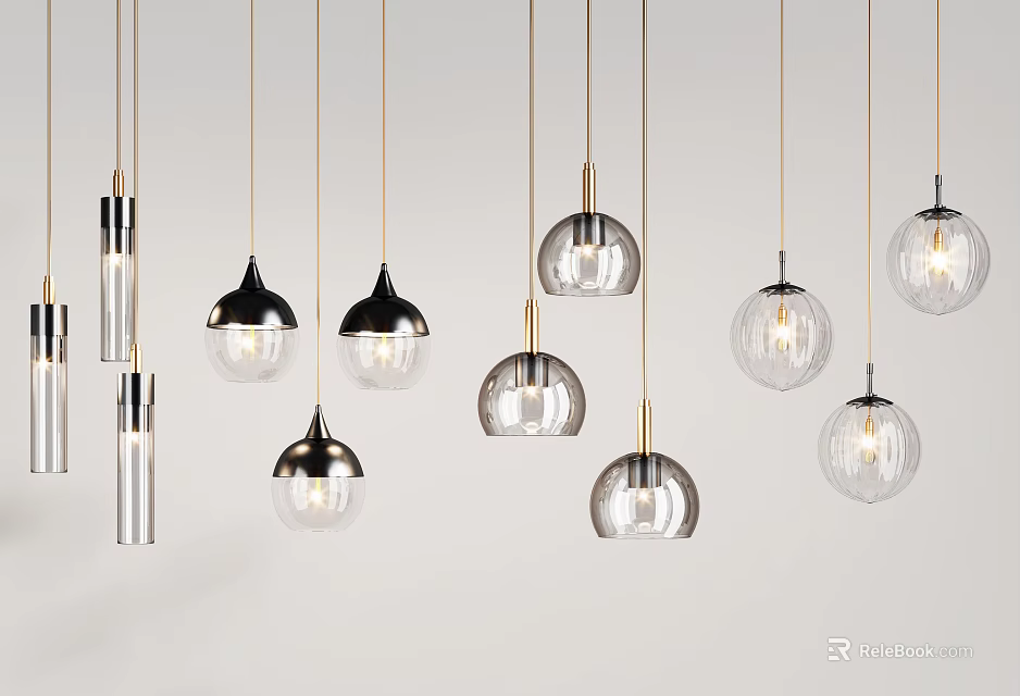 Stylish Modern Pendant Lights With Various Glass And Metal Designs For Home Decor 3d model 
