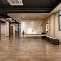 Modern Lobby Interior With Wooden Flooring Walls Circular Decor Green Plant And Bench