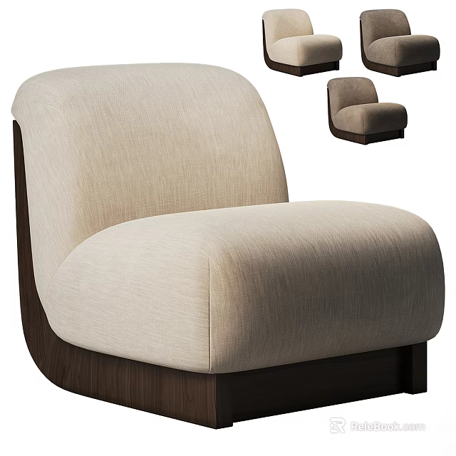Comfortable Beige Fabric Single Sofa With Modern Minimalist Wooden Base Design 3d model 