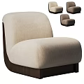 Comfortable Beige Fabric Single Sofa With Modern Minimalist Wooden Base Design