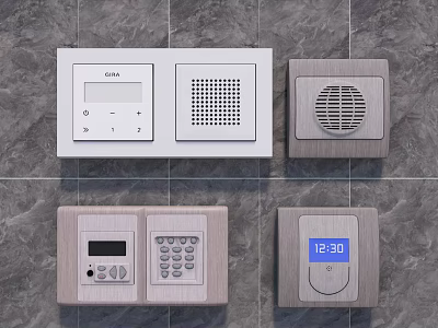 Smart Digital Doorbell System With Control Panel Time Display And Wall Mounted Wood White Design 3d model