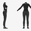 Black Clothing Set With Unique Top Design Tight Pants And Casual Shoes