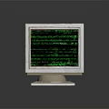Vintage Computer Monitor With Green Code Screen And White Frame On Dark Background
