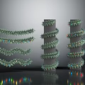 Festive Decorative Column Furniture Design With Spiral Green Garland And Colorful Lights