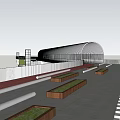 Modern Arch Bridge With Green Planters Pedestrian Pathway And White Railings