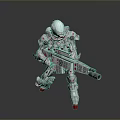 Futuristic Armored Character With Mechanical Armor And Large Sci Fi Weapon